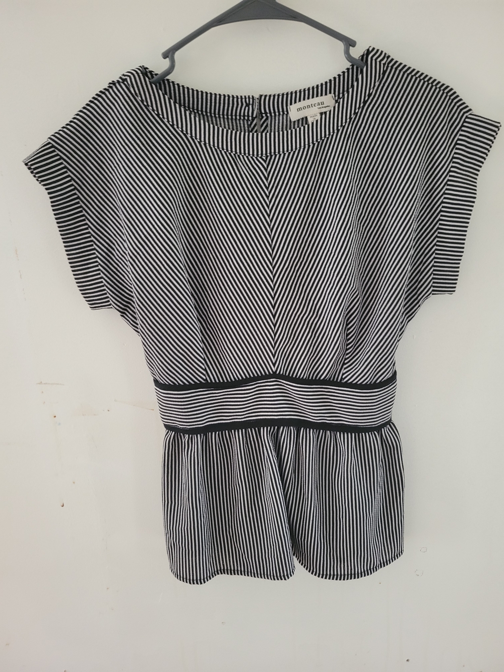 Monteau Black and White Striped Peplum Top